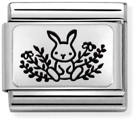 Nomination Classic Silver Oxidised Plates Rabbit With Flowers