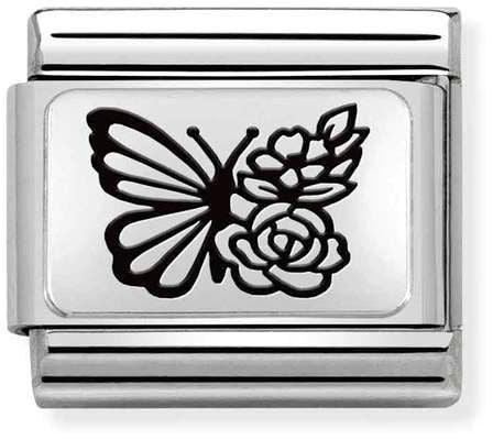 Nomination Classic Silver Oxidised Plates Butterfly With Flowers Charm