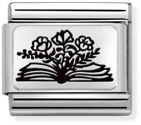 Nomination Classic Silver Oxidised Plates Book With Flowers Charm