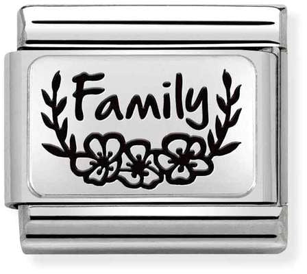 Nomination Classic Silver Oxidised Plates Family With Flowers Charm