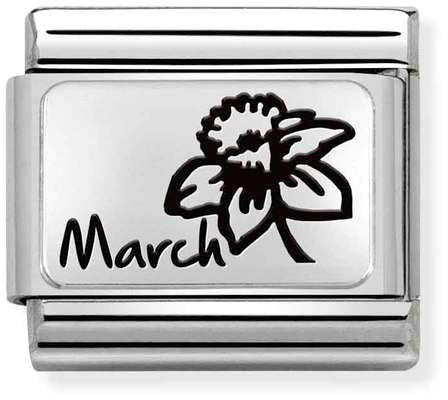 Nomination Classic Silver Oxidised Plates March Daffodil Flower Charm