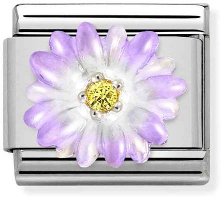 Nomination Classic Silver Cubic Zirconia Flowers Violet Flower With Yellow Stone Charm
