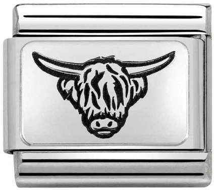 Nomination Classic Silver Oxidised Plates Highland Cow Charm