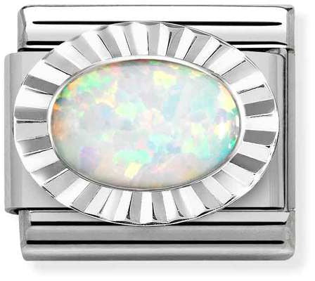 Nomination Classic Silver Oval Stones White Opal Charm