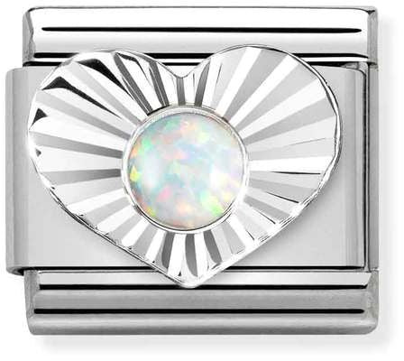 Nomination Classic Silver Stones White Opal In Heart Charm