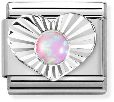 Nomination Classic Silver Stones Pink Opal In Heart Charm