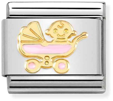 Nomination Classic Gold Symbols Pink Baby Carriage Charm