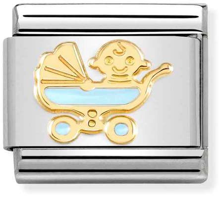 Nomination Classic Gold Symbols Blue Baby Carriage Charm