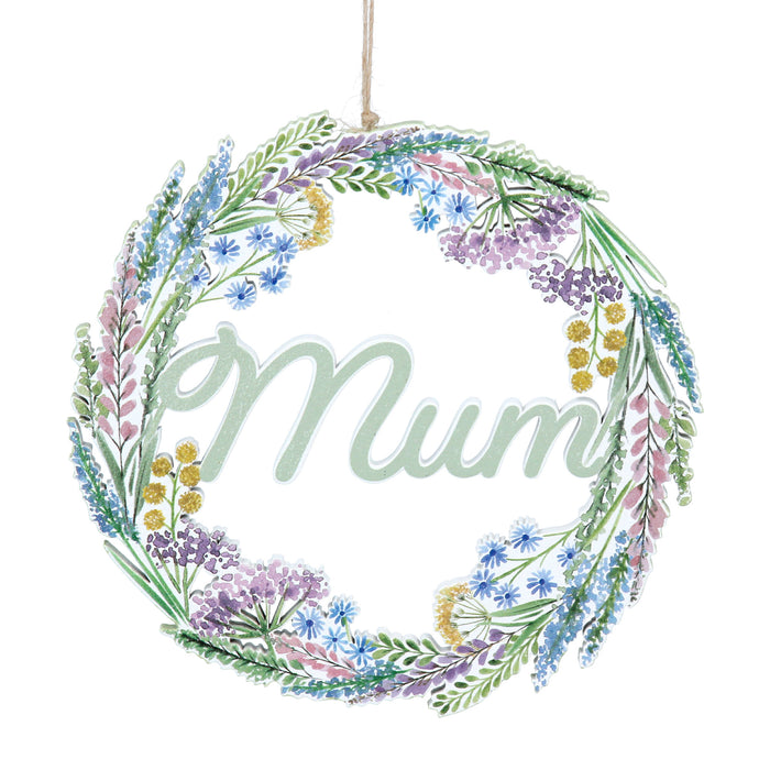 Gisela Graham Spring Meadow Wood 'Mum' Wreath Decoration