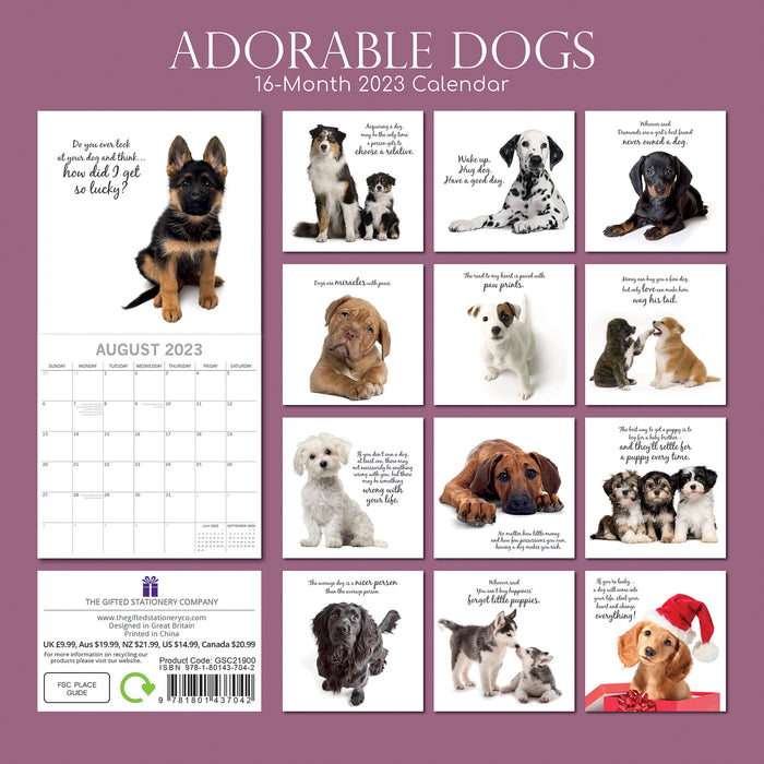 The Gifted Stationary Company 2023 Square Wall Calendar - Adorable Dogs
