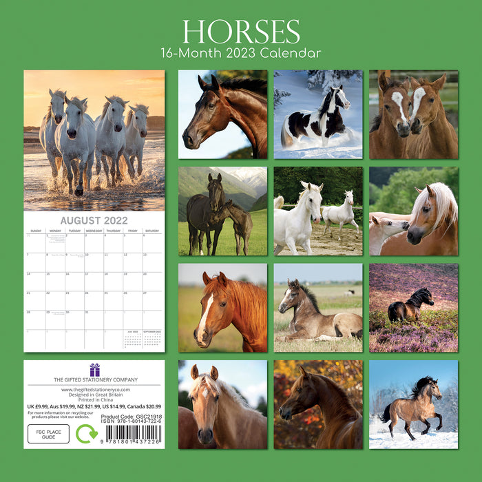 The Gifted Stationary Company 2023 Square Calendar - Horses
