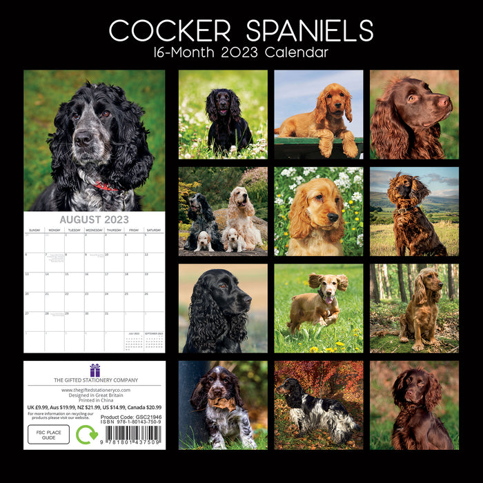 The Gifted Stationary Company 2023 Square Wall Calendar - Cocker Spaniels