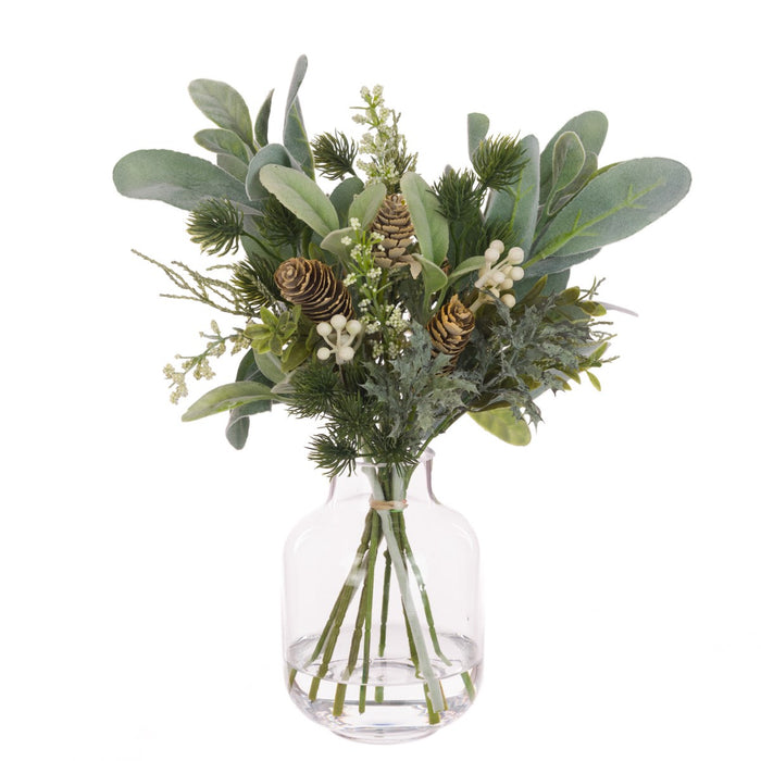 Artificial Flowers Foliage & Cones in Vase