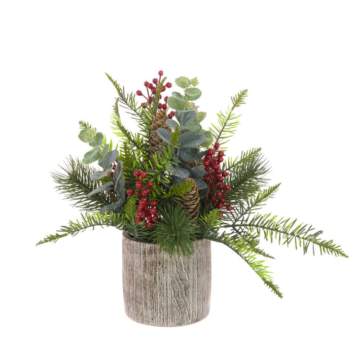 Artificial Flowers Pine & Glitter Berry in Pot