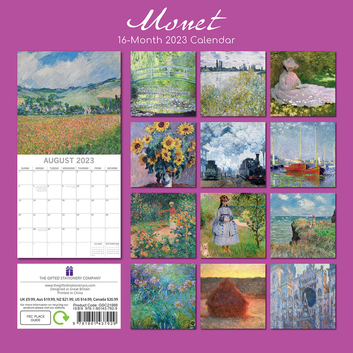 The Gifted Stationary Company 2023 Square Wall Calendar - Monet