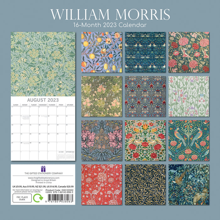 The Gifted Stationary Company 2023 Square Wall Calendar - William Morris - Cray
