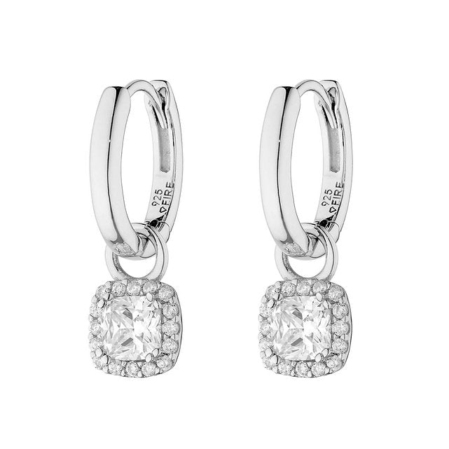 Diamonfire Assembled Hoop Earrings with Square Zirconia Halo Drop