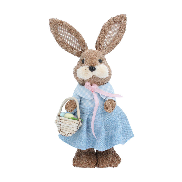 Gisela Graham Bristle Bunny with Blue Gingham Dress & Basket Ornament