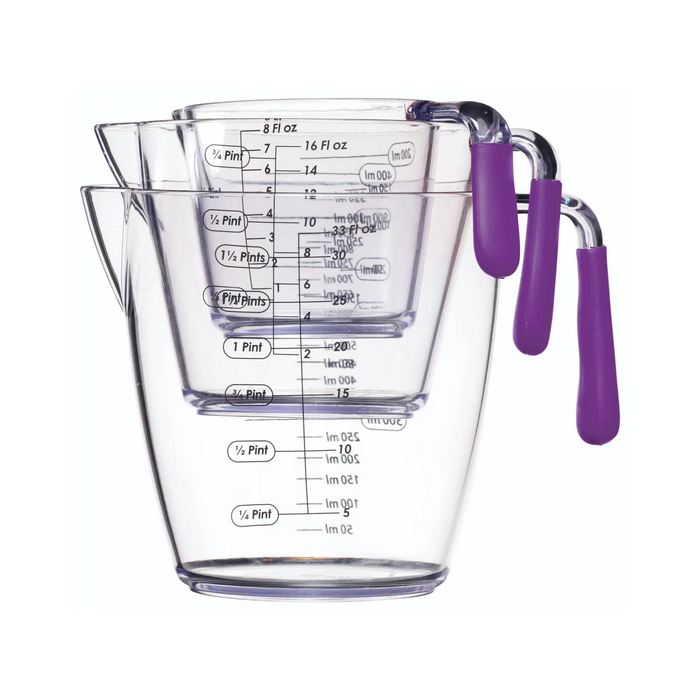 KitchenCraft Colourworks 3 Piece Purple Acrylic Measuring Jug Set