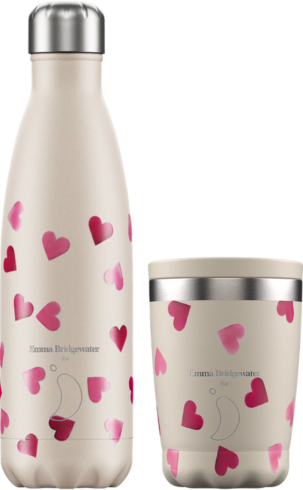 Chilly's Bottle Emma Bridgewater Hearts Gift Set Bundle - Bottle 500ml and Cup 340ml