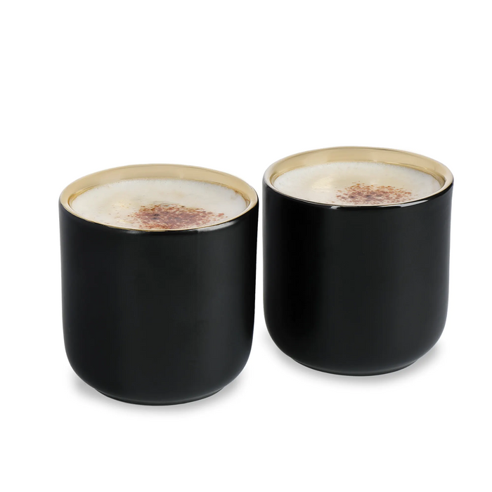 La Cafetière Insulated Ceramic Coffee Mugs, Black / Gold, 110ml, 2-Cup Set