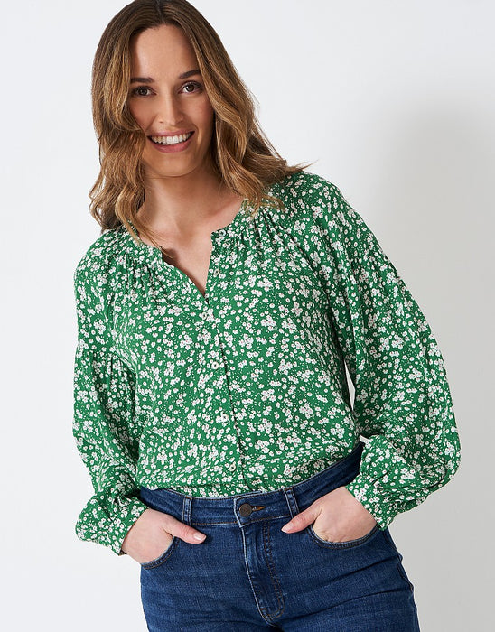 Crew Clothing Green Ditsy Leila Blouse