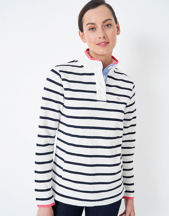 Crew Clothing Padstow Pique Sweatshirt White & Navy Stripe