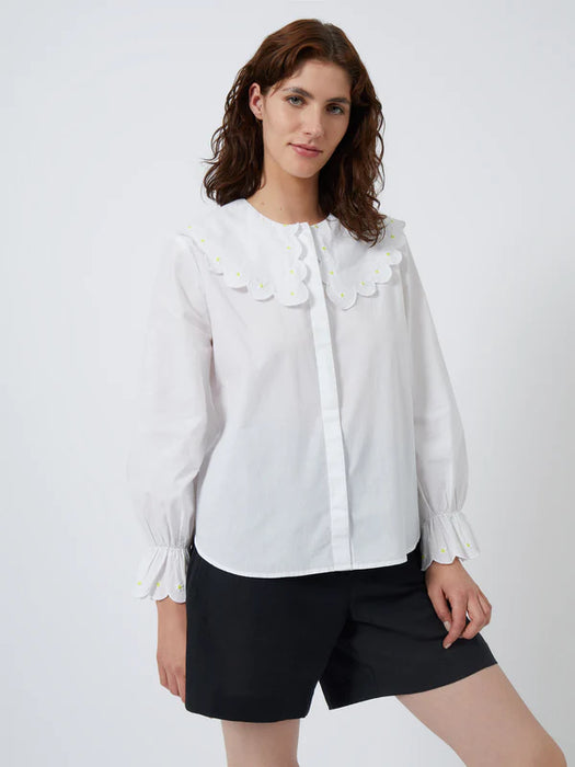 Great Plains Womens Daisy Embroidered Collar Blouse White