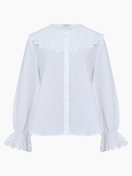 Great Plains Womens Daisy Embroidered Collar Blouse White