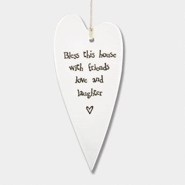 East of India Porcelain Long Hanging Heart - Bless This House