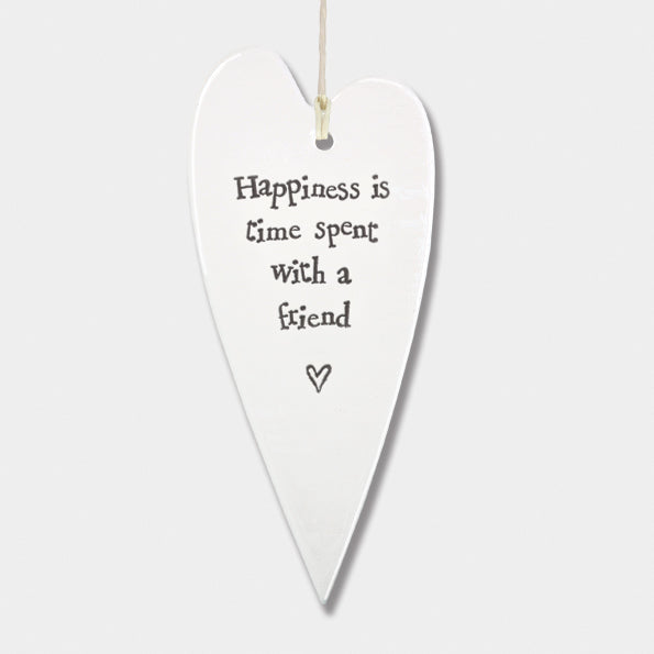 East of India Porcelain Long Hanging Heart - Happiness is Friends