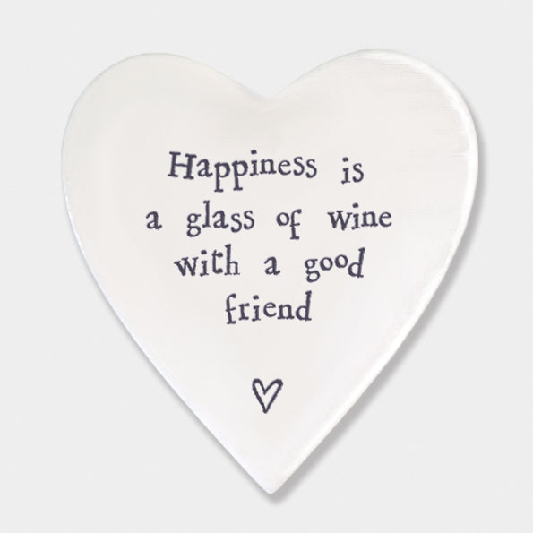 East of India Porcelain Coaster - Happiness is a Glass of Wine