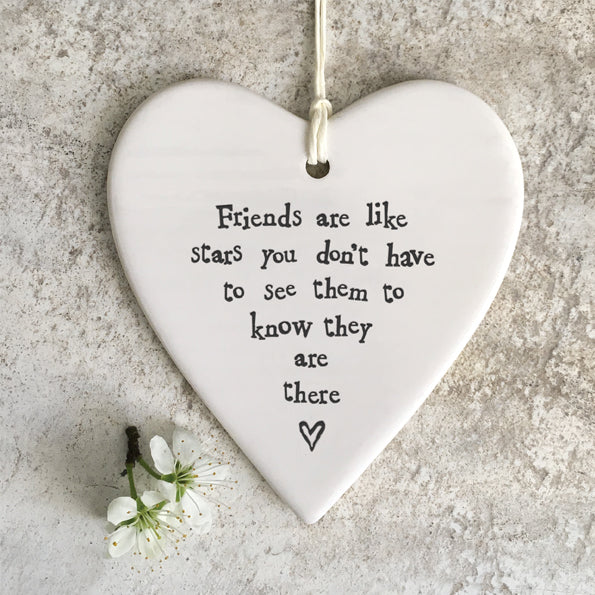East of India Porcelain Round Hanging Heart - Friends are like Stars