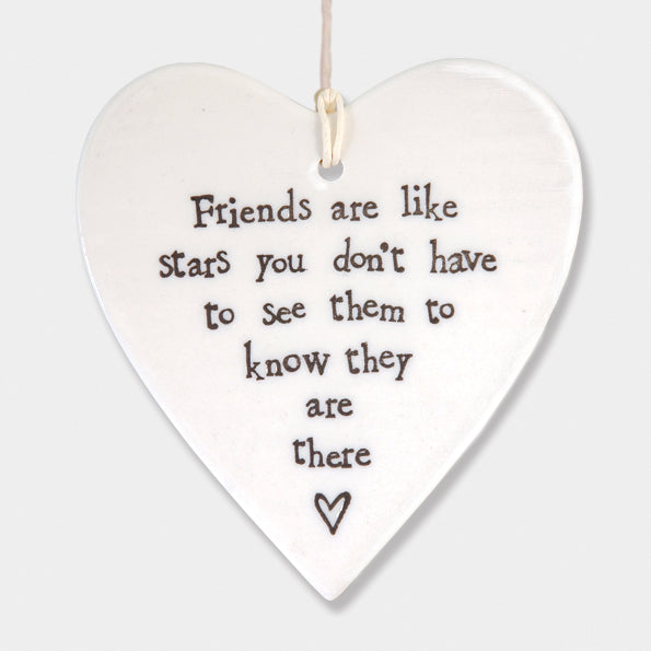 East of India Porcelain Round Hanging Heart - Friends are like Stars