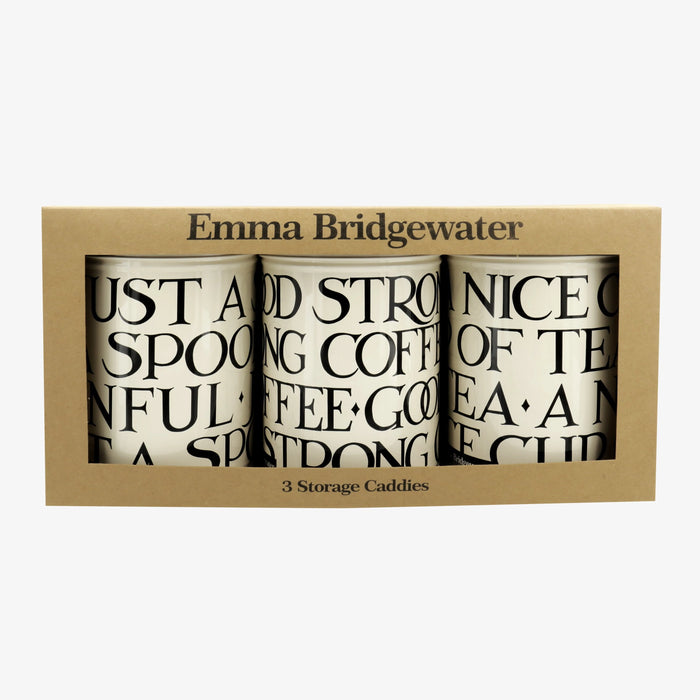 Emma Bridgewater Black Toast Set of 3 Round Tin Caddies Boxed