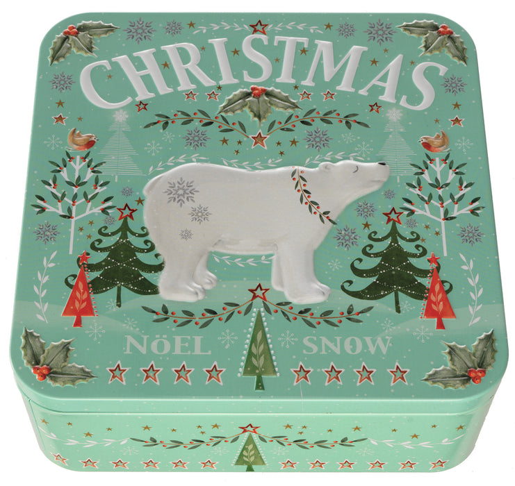 Polar Bear Embossed Tin Of Mini Butterscotch Toffee Biscuits