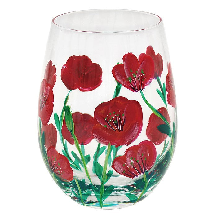 Hand Painted Flower Stemless Glass Poppies
