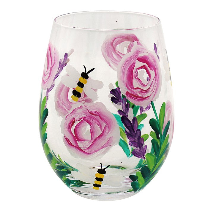 Hand Painted Flower Stemless Glass Bees