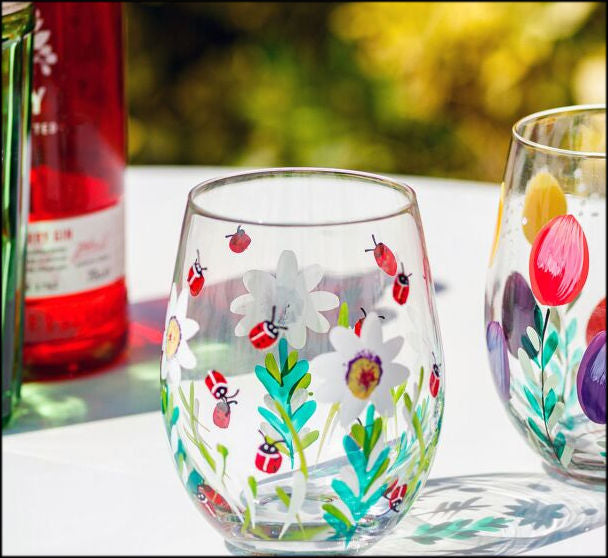 Hand Painted Flower Stemless Glass Ladybird