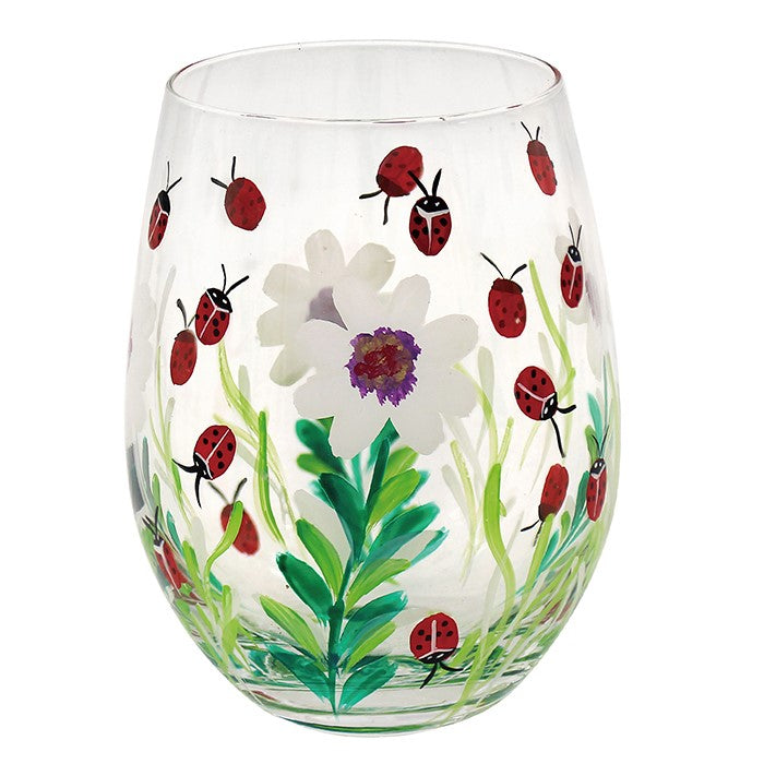 Hand Painted Flower Stemless Glass Ladybird