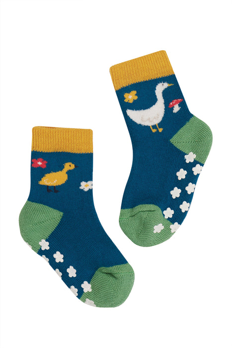 Frugi Fjord Green Geese Grippy Socks 2 Pack