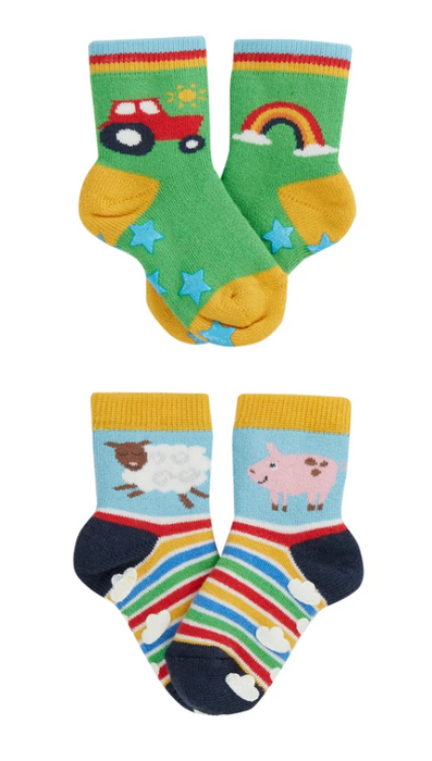 Frugi Rainbow Farm Grippy Socks 2 Pack