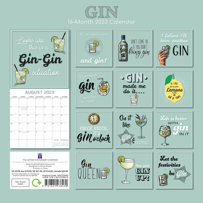 The Gifted Stationary Company 2023 Square Wall Calendar - Gin
