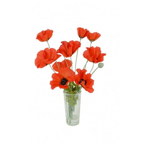 Artificial Flowers - Poppies in Ridged Glass Vase