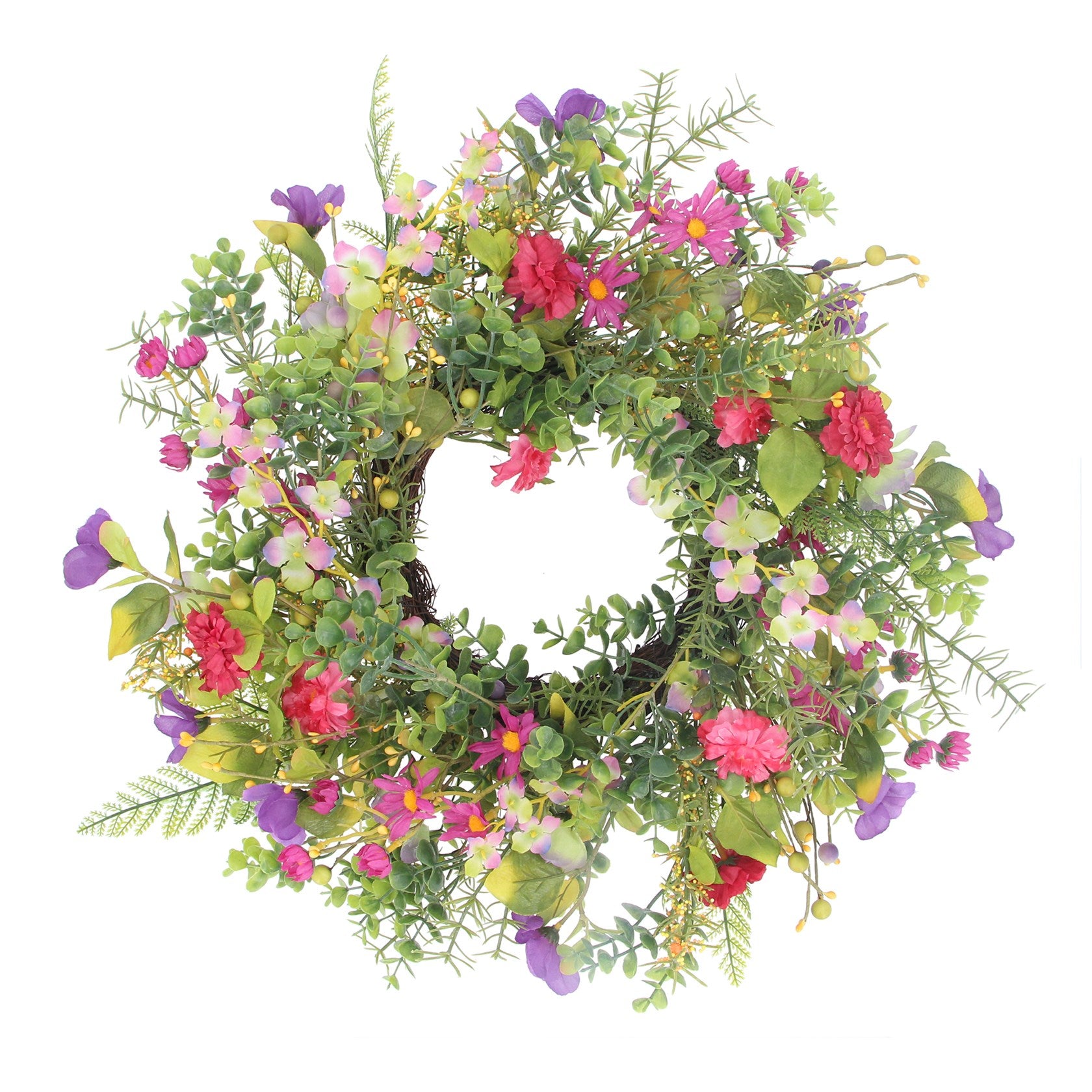 Graham Spring Gisela Graham 50cm Pink and Lilac Wild Flowers Spring Wreath — Maple Gifts