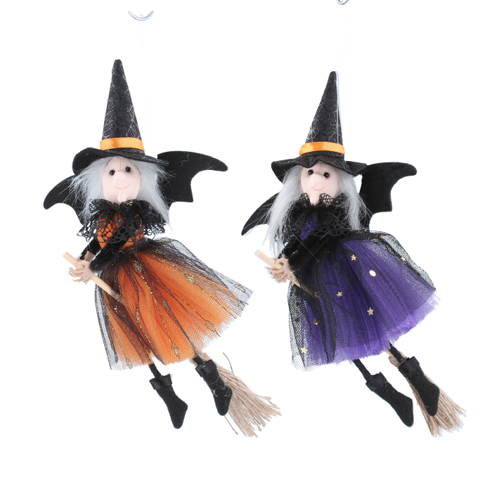 Gisela Graham Fabric Witch on Broomstick Decoration