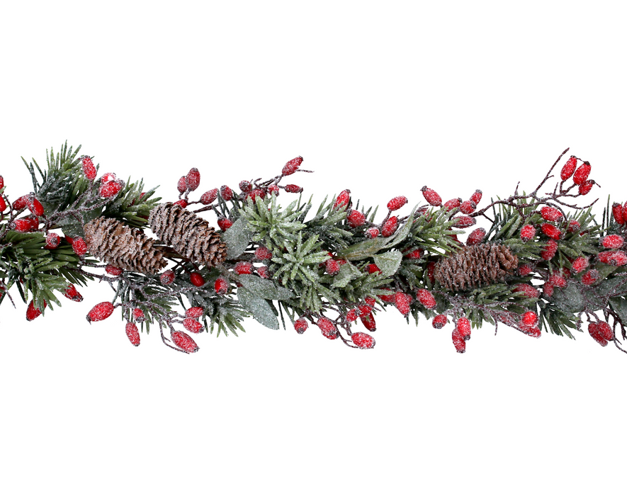 Gisela Graham Frosted Fir Garland with Rosehips