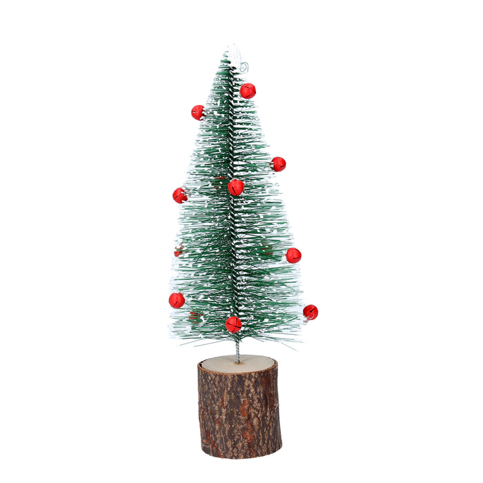 Gisela Graham Green Bristle Tree with Red Bells on Log Ornament
