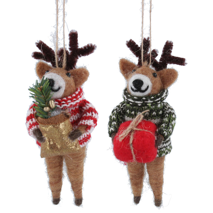 Gisela Graham Mixed Wool Deer in Jumper with Tree or Parcel Decoration