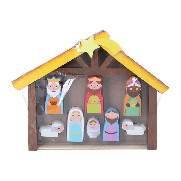 Gisela Graham Painted Wood Kids Nativity Figures with Stable
